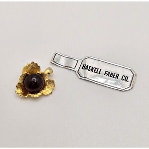 Vintage Miriam Haskell Pendant Red Cabochon Goldtone Leaf Retro Signed Hangtag